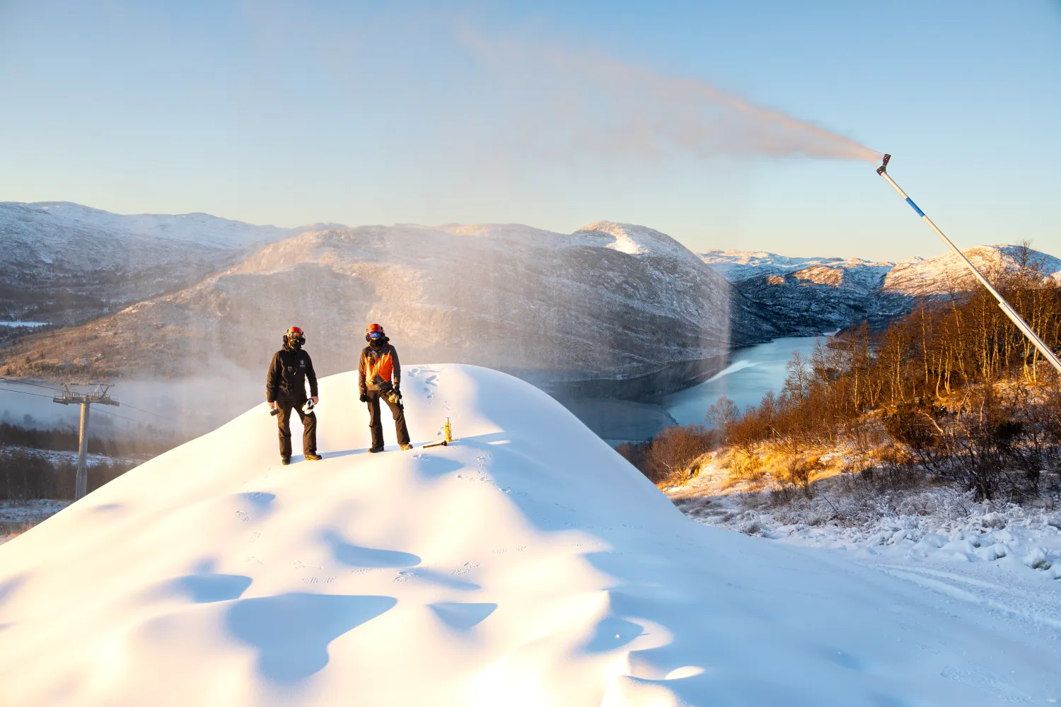 Snøproduksjon på Hovden Alpinsenter