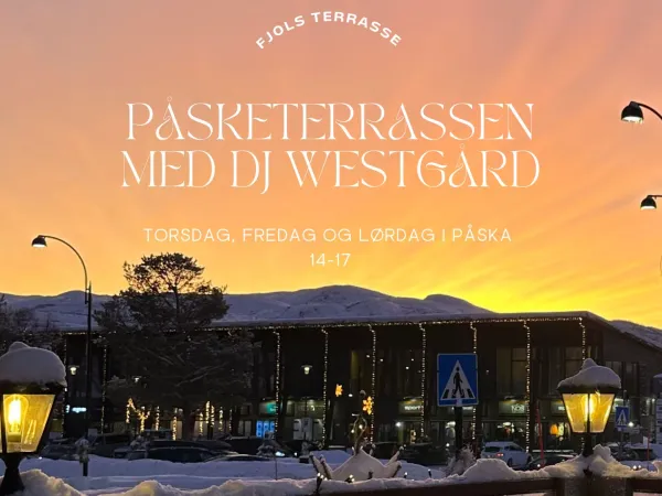 Plakat med bilde av Hovden sentrum i solnedgangen